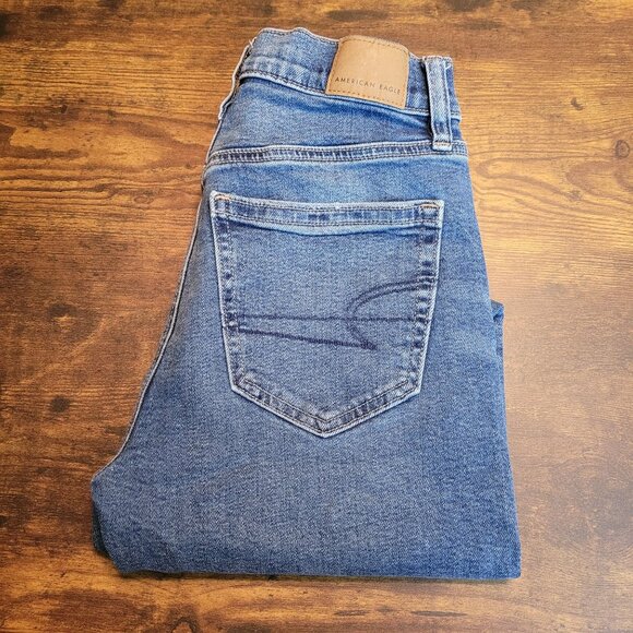 American Eagle Jeans 0 R Skinny 90's Mid Rise Medium Dark Wash Stretch Denim - Picture 3 of 12